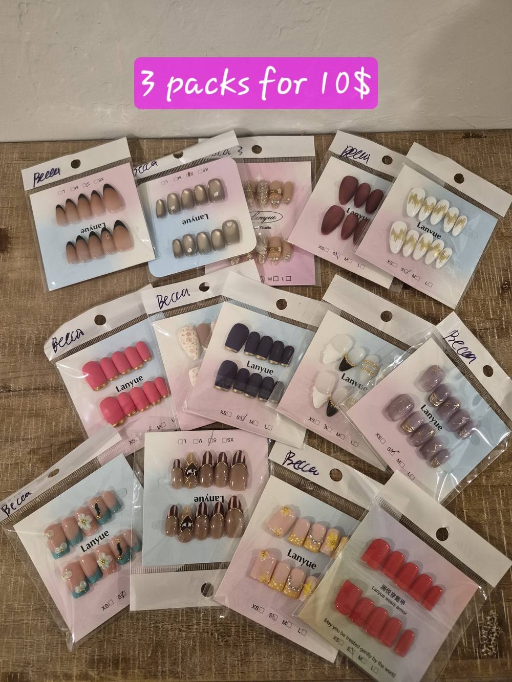 Assorted Pink and Neutral Press-On Nail Set - 3 Packs for $10